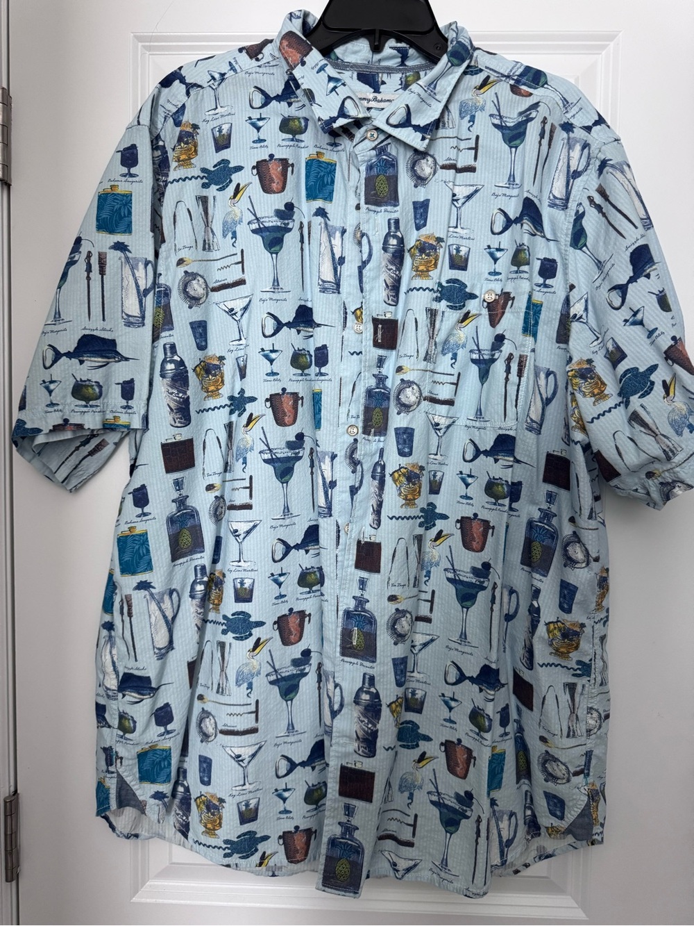 Tommy Bahama Light Blue Cocktail-Print Short Sleeve Button-Up